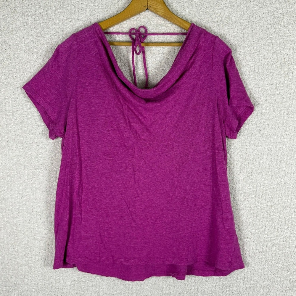 Maeve Anthropologie Magenta 100% Linen Twist Back Tie Cowl Neck Top XL Purple